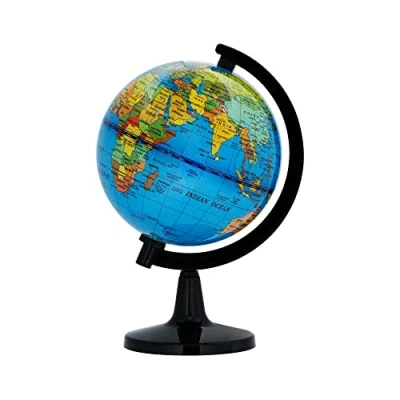 Image of EXERZ 10cm World Globe English Map Educational/Geographic/Political, Countries and Capital Cities/Modern Desktop Decoration ABS Arc Base for School, Home, Office