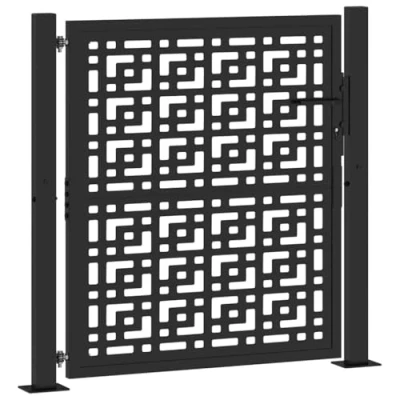 Image of vidaXL Garden Gate Black 105x106 cm Steel Cross Design