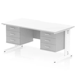 Image of Impulse 1600 x 800mm Scalloped Edge Office Desk White Top Cable Managed Leg Workstation 2 3 Drawer Fixed Pedestal
