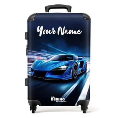 Image of NoBoringSuitcases.com® Children&#039;s Luggage Kids Suitcase Personalised Large Hard Shell on Wheels Racing Car Design 26 28 inch 23kg