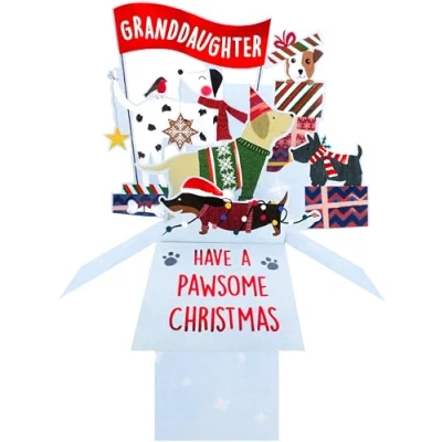 Image of Clever Cubes Pop Up Granddaughter Pawsome Dogs Fun Christmas Card 3D Xmas XCU010B
