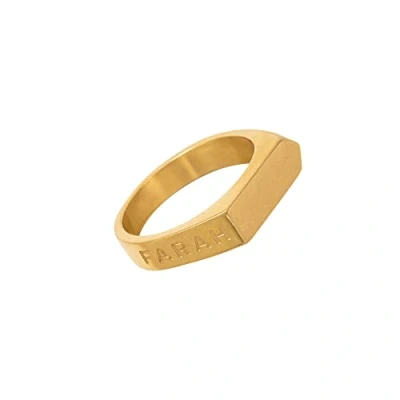 Image of Farah Gents Pale Gold Burnish Ring With Laser Etched Logo. Size R