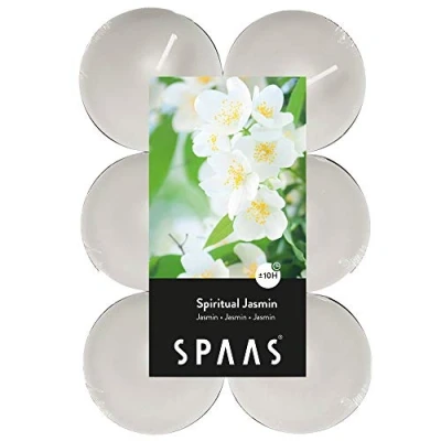 Image of Spaas 12 Scented Maxi Tealights, 10 Hours, Spiritual Jasmine,White,D 58 mm x H 24