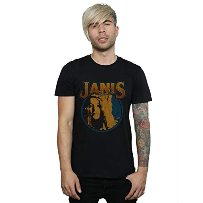 Image of Absolute Cult Janis Joplin Men&#039;s Distressed Circle T Shirt Black Large
