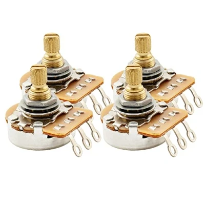 Image of Musiclily Pro HD A250K Full Brass Metric Coarse 18 Spline Split Short Shaft Pots Audio Taper Potentiometers for Electric Guitar Bass (Set of 4)