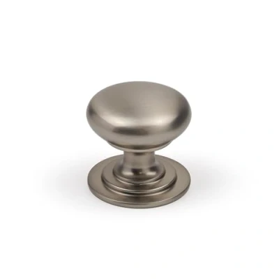 Image of Nickel Kitchen Cabinet Knob 42mm Round Classic Shaker Pull Brushed Silver Farmhouse Cupboard Door Drawer Furniture Upcycle Replacement DIY Handle