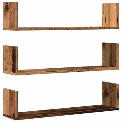 Image of vidaXL Wall Shelves 3 pcs Old Wood 80x18x18 cm Engineered