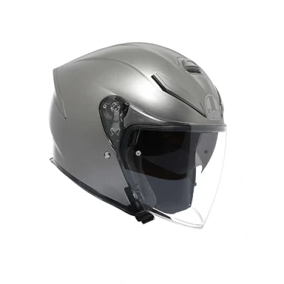 Image of AGV K5 Jet EVO E2206, Unisex Motorbike Helmet, Carbon and Glass Fibre Open Face Motorcycle with Scratch Resistant Anti UV Visor, Matt Luna Grey, M