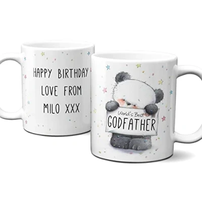 Image of Cute Teddy Bear Godfather Mug, Personalised mug for Godfather, cup gift present Birthday Add your own Message.