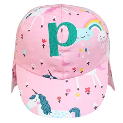 Image of TeddyTs Scandi Rainbows and Unicorns Girl&#039;s Pink Legionnaire Baby Sun Hat (0 6 Months)