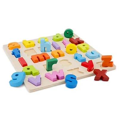 Image of New Classic Toys Wooden Puzzle Alphabet (Lowercase) Educational for 2 Year Old Boy and Girl Toddlers Gift Peg Lowercase, Multi colour Colour,10535