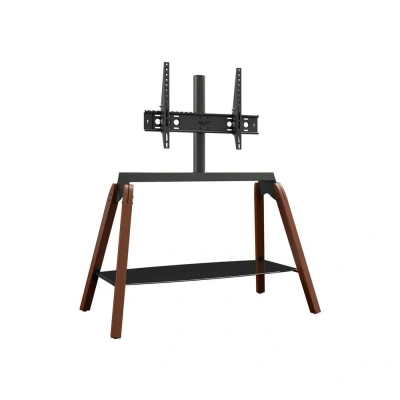 Image of AVF Hoxton Quad TV Stand Up to 86&quot; Screens, 4 Leg Floorstand Unit, Real Wood Legs Glass Shelf &amp; Soundbar Strap, Universal VESA, 50kg, (Dark Wood)