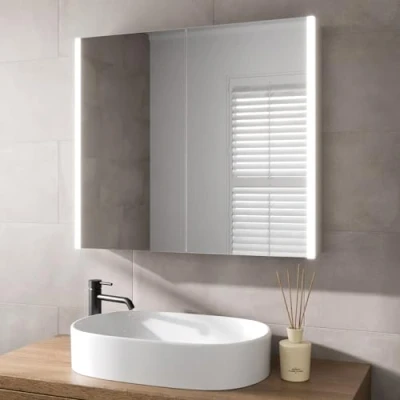 Image of Artis® 800 x 700mm Bathroom Mirror Cabinet LED Lights Wall Mounted Shaver Demister Illuminated Mirrors for Bathrooms, Mains Powered, Motion Sensor
