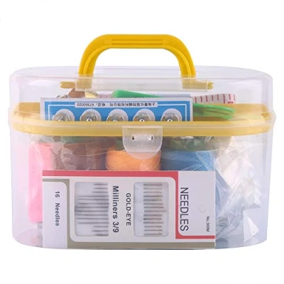 Image of 10Pcs Sewing Kit with Box Thread Needle Embroidery Includes Scissors Thimble Tape Measure and Accessories(Yellow)