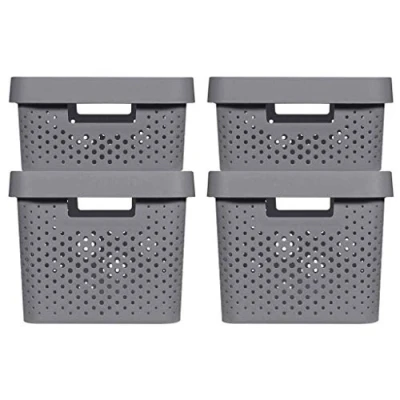Image of Curver Infinity Set of 4 Baskets with Recycled Lid (2 pcs Size M 11L and 2 L 17L), White