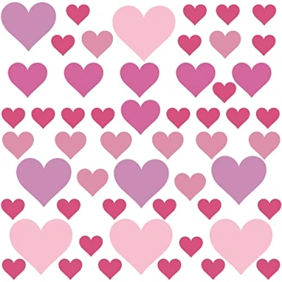 Image of PREMYO Set of 54 Heart Wall Stickers Kids Nursery Decor Easy to Apply Decals for Bedrooms Girls Boys Pastell Pink