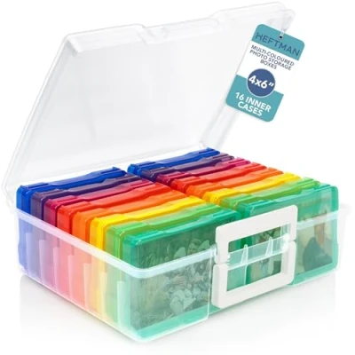 Image of HEFTMAN 4 x 6 Rainbow Photo Boxes Transparent Storage Box with 16 Inner Boxes, Holds 1600 Photos Seed Organiser Photos, Office Supplies, Stickers, Cables (4 6)