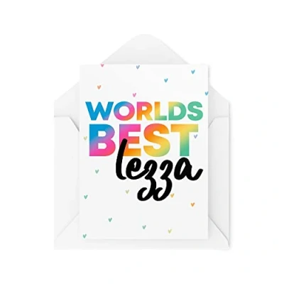 Image of Funny LGBTQ Cards Worlds Best Lezza Card Lesbian Gay Friend Birthday Congratulations Celebrate Cheeky Joke Banter Novelty CBH1054