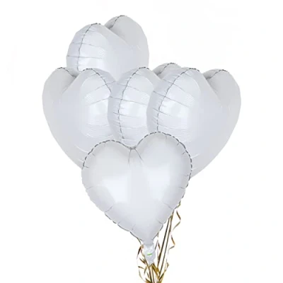 Image of Pack of 5 Grey White Heart Balloons, 18&quot; Shape Foil Balloons Helium for Valentines Engagement Bridal Shower Graduation Baby Wedding Anniversary Birthday Party Decorations