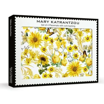Image of Museums &amp; Galleries Set of 4 Cork Backed Placemats Yellow Butterflies and Flowers Mary Katrantzou Design Statement Table Mats for the Home
