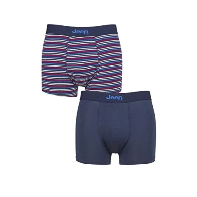 Image of Mens 2 Pack Jeep Plain and Fine Striped Fitted Bamboo Trunks Navy / Stripe Medium