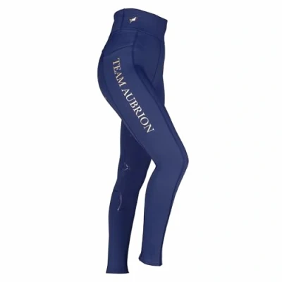 Image of Shires Aubrion Team Young Rider Winter Riding Tights Navy Blue 9 10 Years