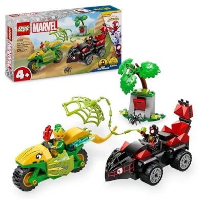 Image of LEGO Marvel Spin and Electro Dinosaur Vehicle Chase Set, Creative Building Toy with a Super Hero Car, Gift for 4 Plus Year Old Boys, Girls Fans of the Spidey His Amazing Friends Show 11198