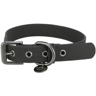 Image of TRIXIE CityStyle 1971801 Dog Collar L XL: Neck Circumference 50 57 cm/30 mm Black PVC for Small Medium Dogs, Adjustable, Water Repellent &amp; Wipe Clean