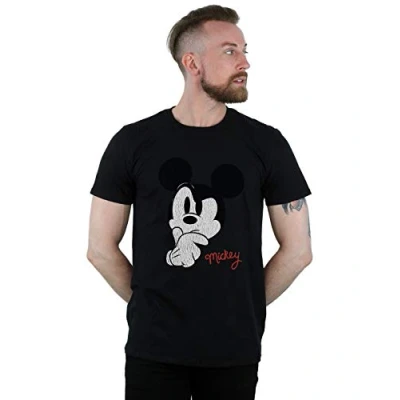 Image of Disney Men&#039;s Mickey Mouse Distressed Ponder T Shirt Black Large