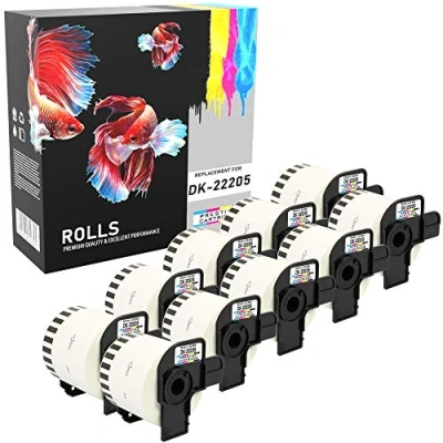 Image of PRESTIGE CARTRIDGE 10x DK 22205 DK22205 Continuous Label Rolls Compatible with Brother P Touch QL 500 550 560 570 700 800 810W 820NWB 1050 1100 1110NWB 62mm x 30.48m