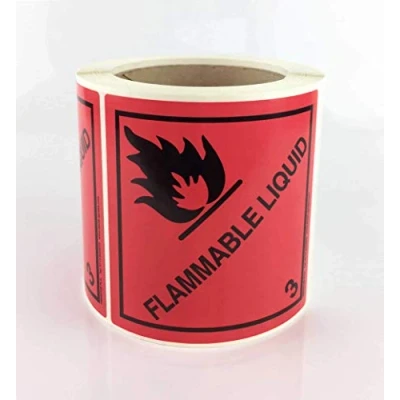 Image of Class 3 Labels 100mm Flammable Liquid Stickers Hazard Warning Diamonds Rolls of 250 self Adhesive Vinyl