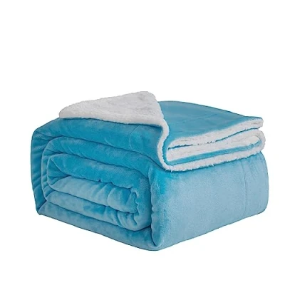 Image of Good Nite Blanket 130x150cm Reversible Sherpa Fleece Fluffy Polyester Soft and Warm Bed Blankets for Home life Travel (Blue,Single)