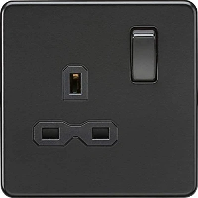 Image of KnightsBridge Screwless 13A 1G DP switched socket Matt black with insert