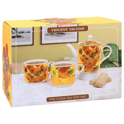 Image of Lesser &amp; Pavey Artist Vincent Van Gogh Sunflowers and Claude Monet Garden Design Tea for Two Set Lovely Floral Ceramic Pot Mug Gift Idea (Vincent Gogh)