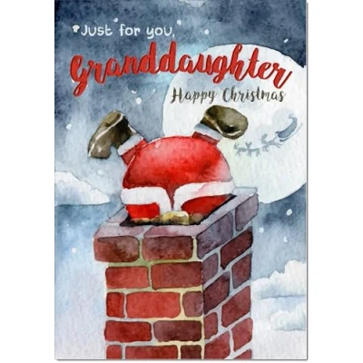 Image of doodlecards Granddaughter Christmas Card Santa Chimney Large A4 Size for with Plain Envelope