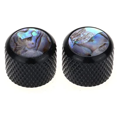 Image of Musiclily Pro Traditional Metal Metric Size Abalone Top Dome Knobs for Tele Telecaster Electric Guitar or Bass, Black (Set of 2)