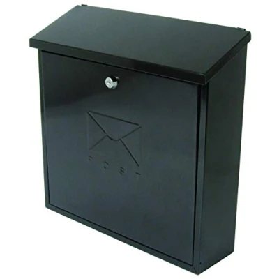 Image of Burg Wachter MB03BKR Black Contemporary Mounted Galvanised Steel Lockable Weatherproof Post Box 37x37x12cm