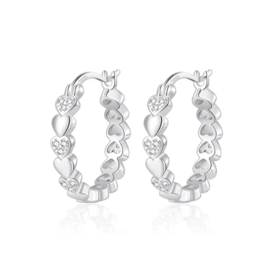 Image of Philip Jones Sterling Silver Heart Hoop Earrings Created with Zircondia® Crystals