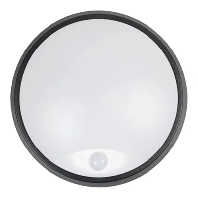 Image of Bright Source Outdoor 10w LED Black Circle Bulkhead Black, IP44, 1000lm, PIR Motion Sensor, 3CCT 3000K 4000K 6000K