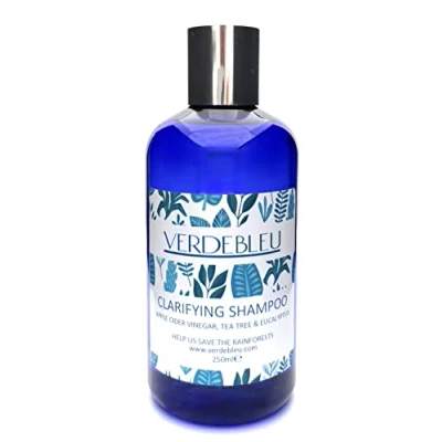 Image of Verdebleu 99% Natural Clarifying Shampoo ACV, Aloe, Tea Tree &amp; Eucalyptus. No Sulfates/Parabens, pH 5.5, Sensitive Skin. We Donate 5% of Profit to Save the Rainforest. 250ml