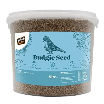 Image of Extra Select Budgie Seed Mix Indoor Bird Food for Small Birds Only in Handy Storage Tub 5 Litre