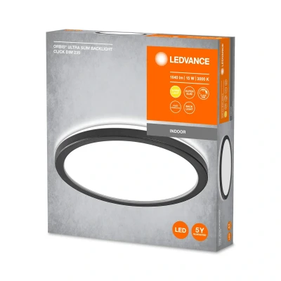 Image of LEDVANCE ORBIS Ultra Slim Ceiling Light 235mm, Black, 15W, 1640lm, homogeneous, Warm White (3000K) + Backlight, Three Stage dimming via Wall Switch, Slim, IP20 Protection