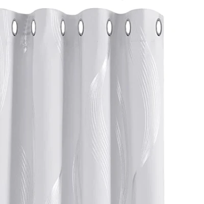 Image of Deconovo Super Soft Wave Line Foil Printed Thermal Insulated Blackout Curtains Window Treatment Eyelet for Children 55 x 71 Inch Silver Grey Two Panels