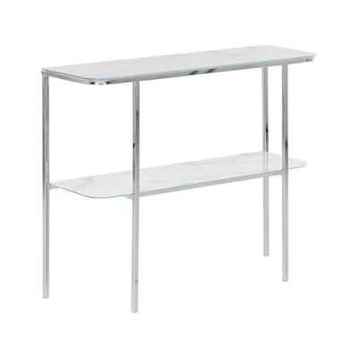 Image of Beliani Rectangular Console Table Marble Effect White Top Silver Metal Legs Glam Calvert