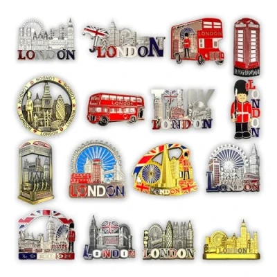 Image of SAJAK Set of 12 London Fridge Magnets Collectible Metal Featuring Iconic Landmarks, Decorative Souvenir Gift for Office, Home, and Kitchen Keepsakes