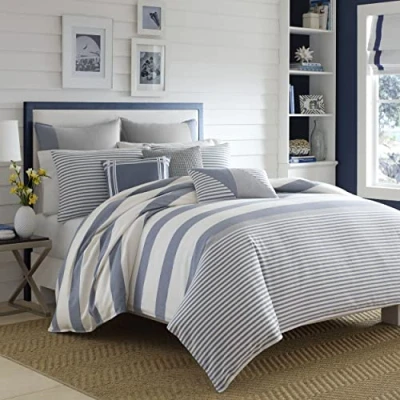 Image of Nautica King Duvet Cover Set, Cotton Reversible Bedding with Matching Shams, Mediterranean Inspired Home Decor for All Seasons (Fairwater Blue, King)