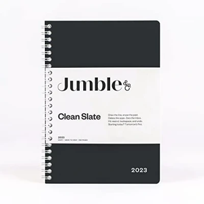 Image of Jumble Convo A5 Week to View Wiro Bound 2023 Diary Clean Slate Black Weekly Journal with dotted pages, JCVBCC 599/23