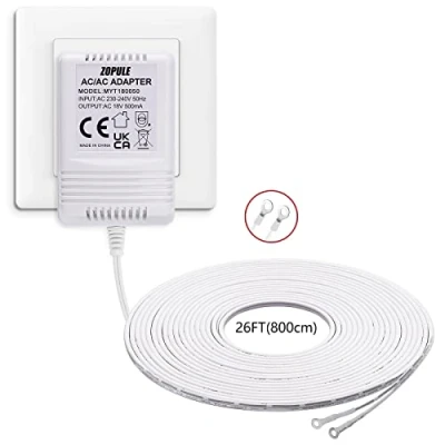 Image of 18V 500mA Doorbell Transformer, Video Power Adapter for All Versions of Ring Doorbell, Nest Hello and Other Doorbell,Power Supply with 8M (315&quot;) Long Cable