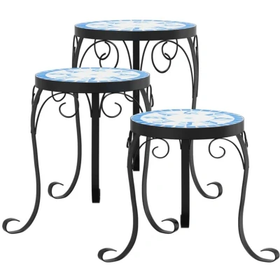 Image of vidaXL Plant Stands 3 pcs Blue and White Ceramic