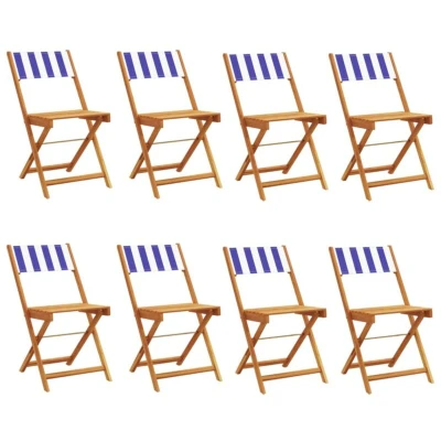 Image of vidaXL Folding Garden Chairs 8 pcs Blue and White Fabric Solid Wood